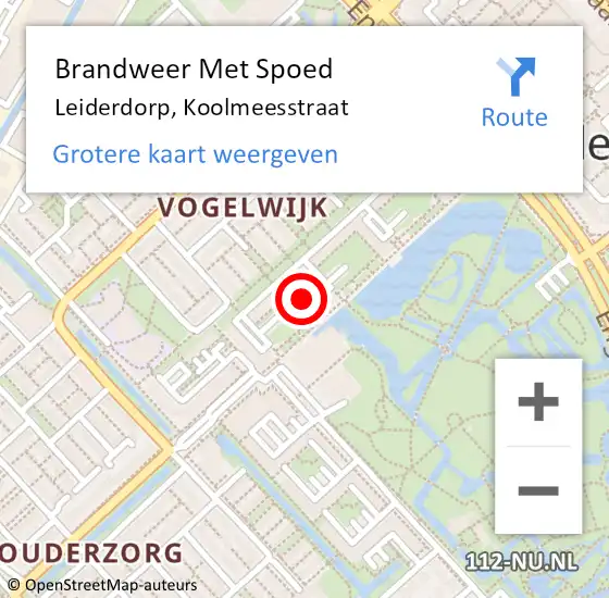 Locatie op kaart van de 112 melding: Brandweer Met Spoed Naar Leiderdorp, Koolmeesstraat op 20 oktober 2023 15:28