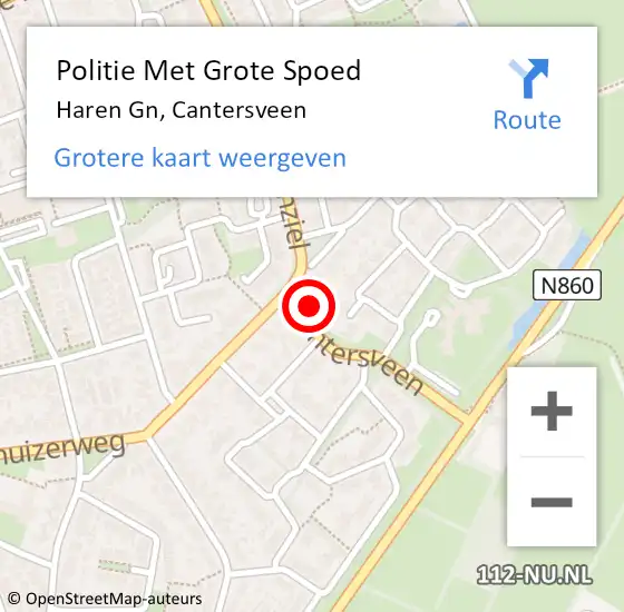 Locatie op kaart van de 112 melding: Politie Met Grote Spoed Naar Haren Gn, Cantersveen op 20 oktober 2023 15:46