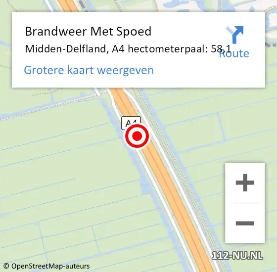 Locatie op kaart van de 112 melding: Brandweer Met Spoed Naar Midden-Delfland, A4 hectometerpaal: 58,1 op 20 oktober 2023 15:49