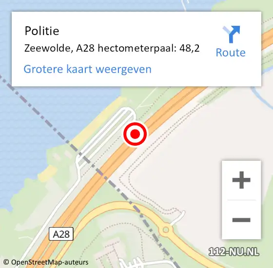 Locatie op kaart van de 112 melding: Politie Zeewolde, A28 hectometerpaal: 48,2 op 20 oktober 2023 15:49
