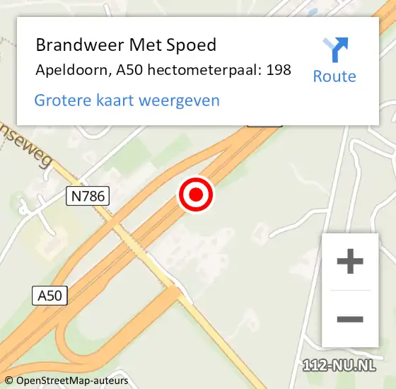 Locatie op kaart van de 112 melding: Brandweer Met Spoed Naar Apeldoorn, A50 hectometerpaal: 198 op 20 oktober 2023 16:00