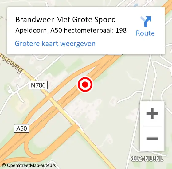 Locatie op kaart van de 112 melding: Brandweer Met Grote Spoed Naar Apeldoorn, A50 hectometerpaal: 198 op 20 oktober 2023 16:01