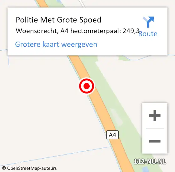Locatie op kaart van de 112 melding: Politie Met Grote Spoed Naar Woensdrecht, A4 hectometerpaal: 249,3 op 20 oktober 2023 16:08