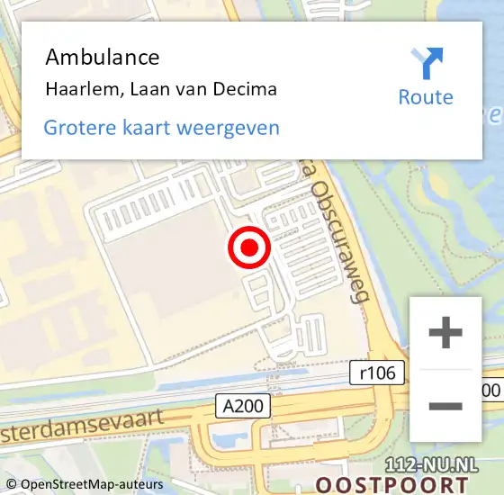 Locatie op kaart van de 112 melding: Ambulance Haarlem, Laan van Decima op 20 oktober 2023 16:32