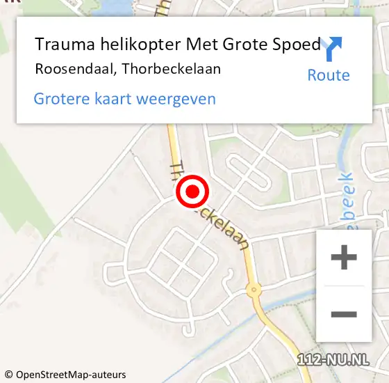 Locatie op kaart van de 112 melding: Trauma helikopter Met Grote Spoed Naar Roosendaal, Thorbeckelaan op 20 oktober 2023 16:35