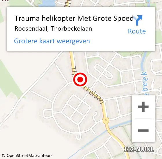 Locatie op kaart van de 112 melding: Trauma helikopter Met Grote Spoed Naar Roosendaal, Thorbeckelaan op 20 oktober 2023 16:36