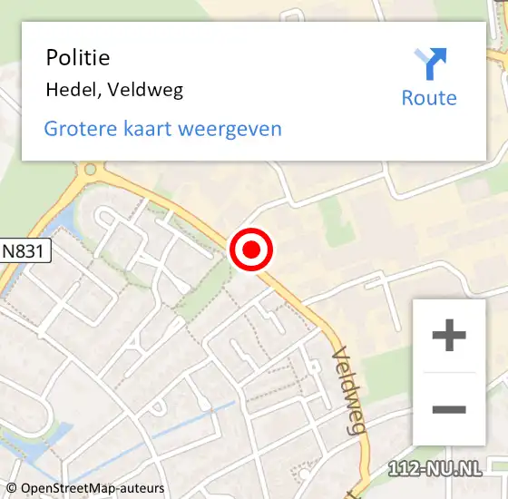Locatie op kaart van de 112 melding: Politie Hedel, Veldweg op 20 oktober 2023 17:00