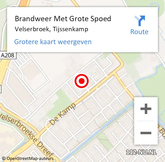 Locatie op kaart van de 112 melding: Brandweer Met Grote Spoed Naar Velserbroek, Tijssenkamp op 20 oktober 2023 17:08