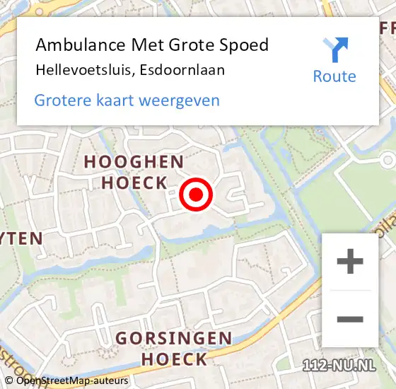 Locatie op kaart van de 112 melding: Ambulance Met Grote Spoed Naar Hellevoetsluis, Esdoornlaan op 20 oktober 2023 17:14