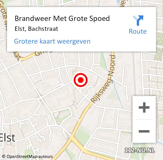 Locatie op kaart van de 112 melding: Brandweer Met Grote Spoed Naar Elst, Bachstraat op 20 oktober 2023 17:20