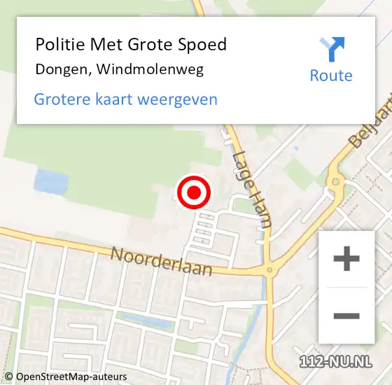 Locatie op kaart van de 112 melding: Politie Met Grote Spoed Naar Dongen, Windmolenweg op 20 oktober 2023 17:52