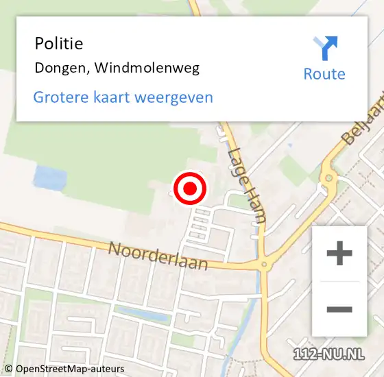 Locatie op kaart van de 112 melding: Politie Dongen, Windmolenweg op 20 oktober 2023 17:52