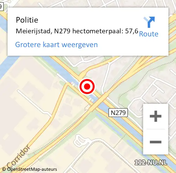 Locatie op kaart van de 112 melding: Politie Meierijstad, N279 hectometerpaal: 57,6 op 20 oktober 2023 17:58