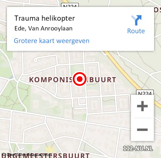 Locatie op kaart van de 112 melding: Trauma helikopter Ede, Van Anrooylaan op 20 oktober 2023 18:28