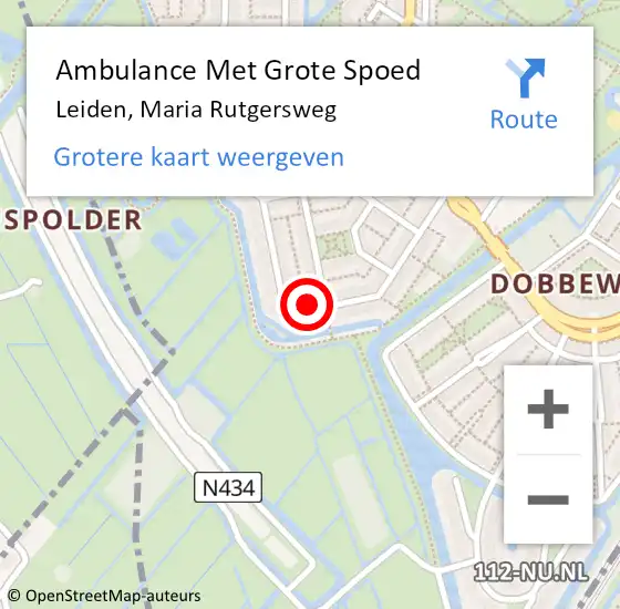 Locatie op kaart van de 112 melding: Ambulance Met Grote Spoed Naar Leiden, Maria Rutgersweg op 20 oktober 2023 18:32