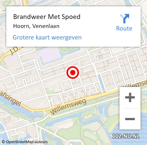 Locatie op kaart van de 112 melding: Brandweer Met Spoed Naar Hoorn, Venenlaan op 20 oktober 2023 18:51