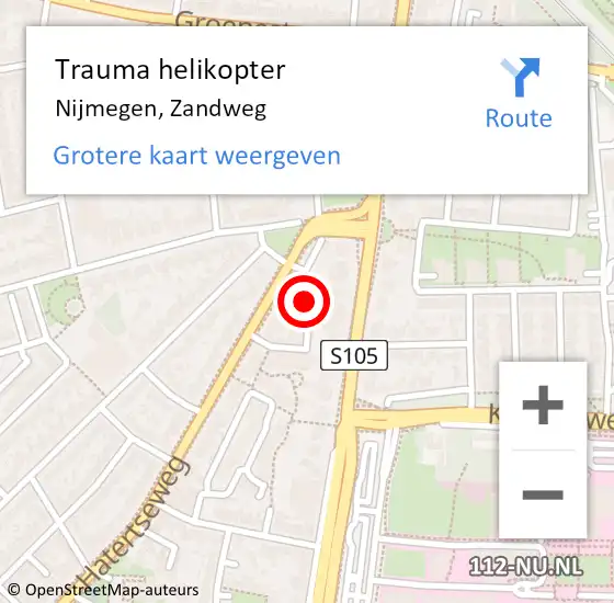 Locatie op kaart van de 112 melding: Trauma helikopter Nijmegen, Zandweg op 20 oktober 2023 19:00