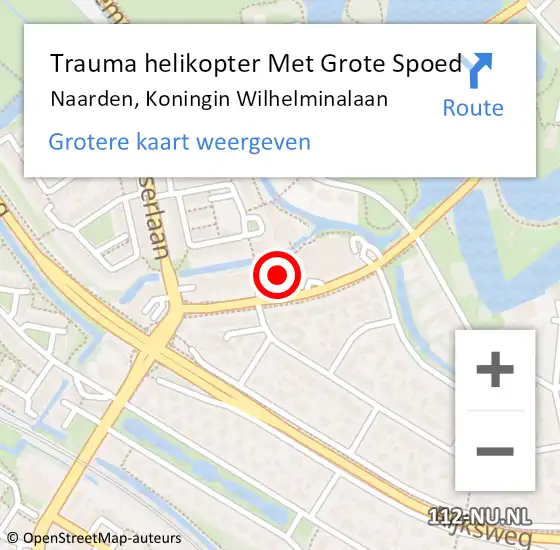 Locatie op kaart van de 112 melding: Trauma helikopter Met Grote Spoed Naar Naarden, Koningin Wilhelminalaan op 20 oktober 2023 19:02