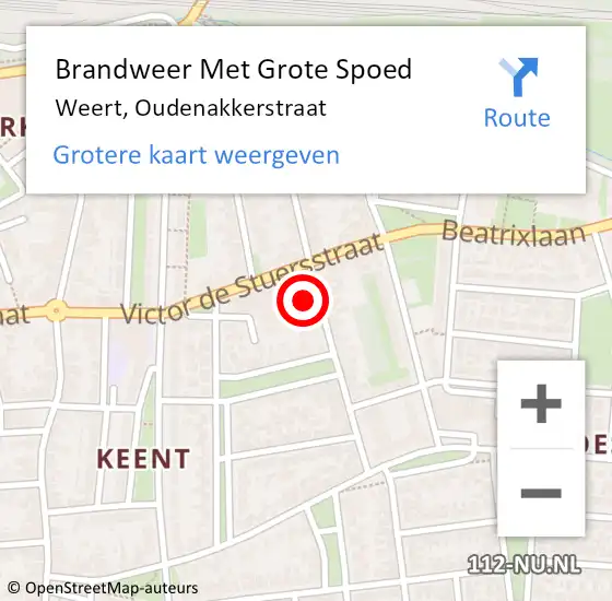 Locatie op kaart van de 112 melding: Brandweer Met Grote Spoed Naar Weert, Oudenakkerstraat op 20 oktober 2023 19:11