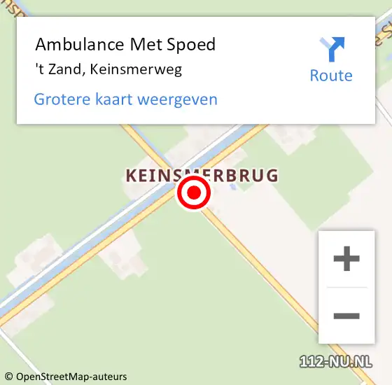 Locatie op kaart van de 112 melding: Ambulance Met Spoed Naar 't Zand, Keinsmerweg op 20 oktober 2023 19:12