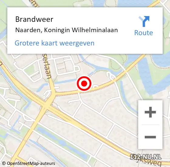 Locatie op kaart van de 112 melding: Brandweer Naarden, Koningin Wilhelminalaan op 20 oktober 2023 19:15