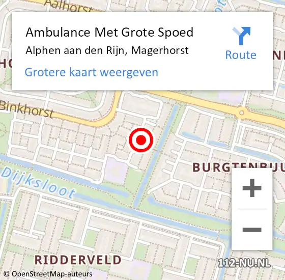 Locatie op kaart van de 112 melding: Ambulance Met Grote Spoed Naar Alphen aan den Rijn, Magerhorst op 20 oktober 2023 19:16