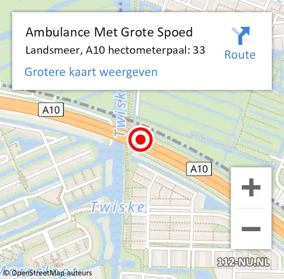 Locatie op kaart van de 112 melding: Ambulance Met Grote Spoed Naar Landsmeer, A10 hectometerpaal: 33 op 20 oktober 2023 19:20