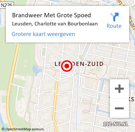 Locatie op kaart van de 112 melding: Brandweer Met Grote Spoed Naar Leusden, Charlotte van Bourbonlaan op 20 oktober 2023 19:21