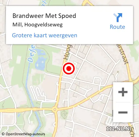 Locatie op kaart van de 112 melding: Brandweer Met Spoed Naar Mill, Hoogveldseweg op 20 oktober 2023 19:23