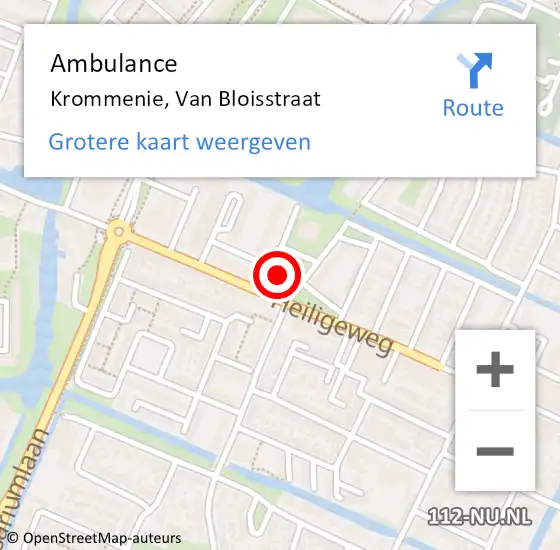 Locatie op kaart van de 112 melding: Ambulance Krommenie, Van Bloisstraat op 20 oktober 2023 19:33