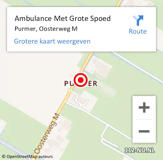 Locatie op kaart van de 112 melding: Ambulance Met Grote Spoed Naar Purmer, Oosterweg M op 12 september 2014 10:43