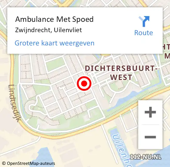 Locatie op kaart van de 112 melding: Ambulance Met Spoed Naar Zwijndrecht, Uilenvliet op 20 oktober 2023 20:05