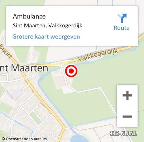 Locatie op kaart van de 112 melding: Ambulance Sint Maarten, Valkkogerdijk op 20 oktober 2023 20:06