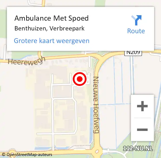 Locatie op kaart van de 112 melding: Ambulance Met Spoed Naar Benthuizen, Verbreepark op 20 oktober 2023 20:20