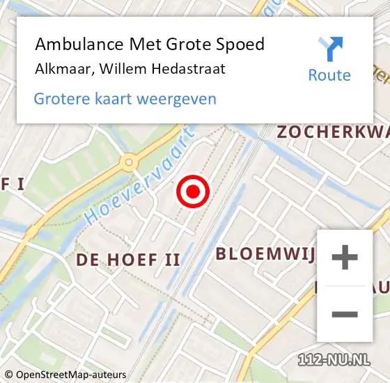 Locatie op kaart van de 112 melding: Ambulance Met Grote Spoed Naar Alkmaar, Willem Hedastraat op 20 oktober 2023 20:41