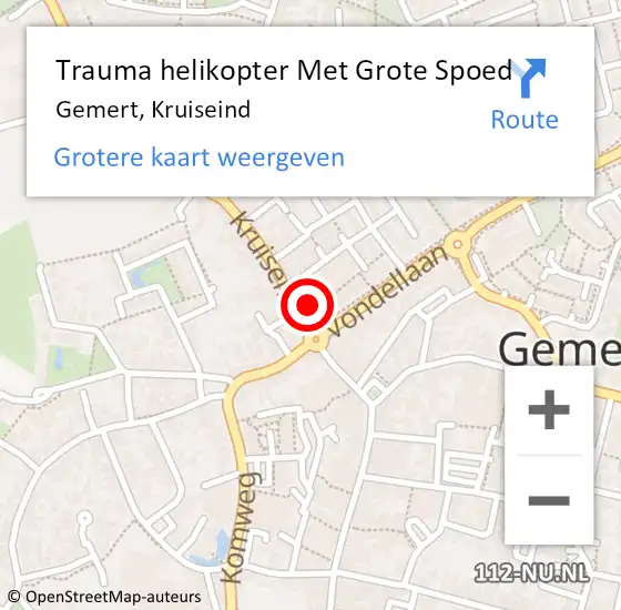 Locatie op kaart van de 112 melding: Trauma helikopter Met Grote Spoed Naar Gemert, Kruiseind op 20 oktober 2023 20:52