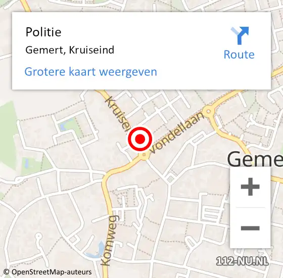 Locatie op kaart van de 112 melding: Politie Gemert, Kruiseind op 20 oktober 2023 20:54