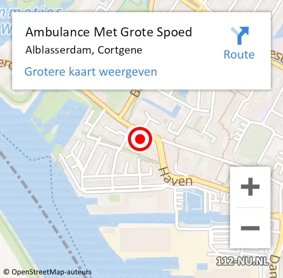 Locatie op kaart van de 112 melding: Ambulance Met Grote Spoed Naar Alblasserdam, Cortgene op 20 oktober 2023 21:41