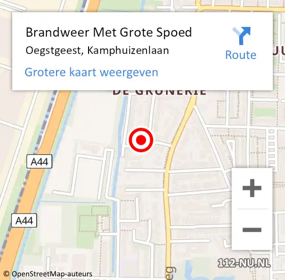 Locatie op kaart van de 112 melding: Brandweer Met Grote Spoed Naar Oegstgeest, Kamphuizenlaan op 20 oktober 2023 21:51