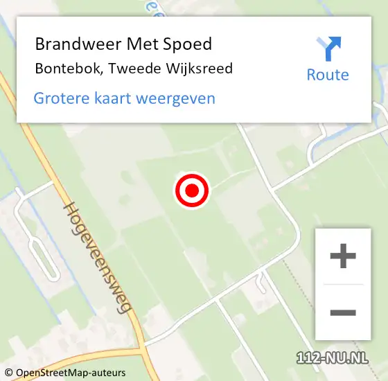 Locatie op kaart van de 112 melding: Brandweer Met Spoed Naar Bontebok, Tweede Wijksreed op 20 oktober 2023 22:04