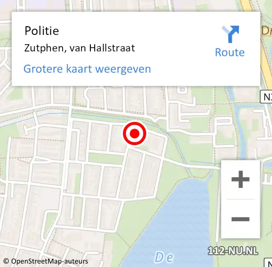 Locatie op kaart van de 112 melding: Politie Zutphen, van Hallstraat op 21 oktober 2023 00:13