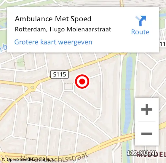 Locatie op kaart van de 112 melding: Ambulance Met Spoed Naar Rotterdam, Hugo Molenaarstraat op 21 oktober 2023 00:48