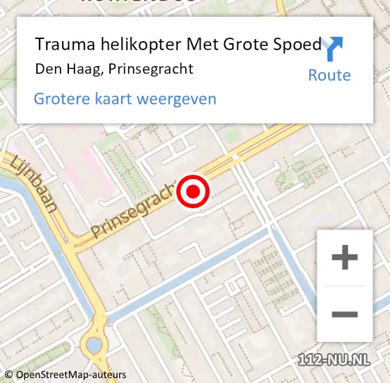 Locatie op kaart van de 112 melding: Trauma helikopter Met Grote Spoed Naar Den Haag, Prinsegracht op 21 oktober 2023 00:49