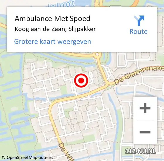 Locatie op kaart van de 112 melding: Ambulance Met Spoed Naar Koog aan de Zaan, Slijpakker op 21 oktober 2023 00:59