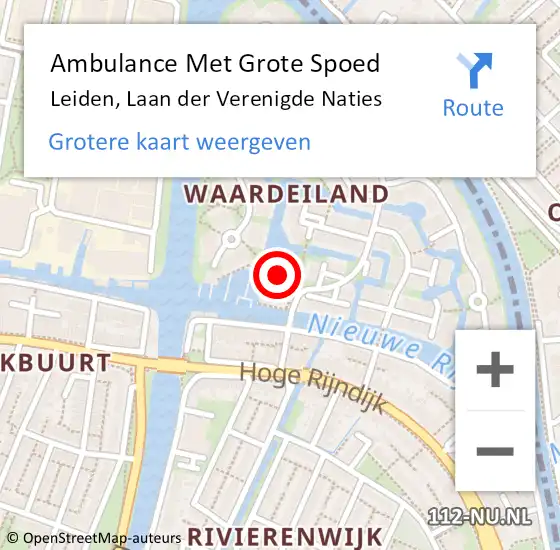 Locatie op kaart van de 112 melding: Ambulance Met Grote Spoed Naar Leiden, Laan der Verenigde Naties op 21 oktober 2023 02:35