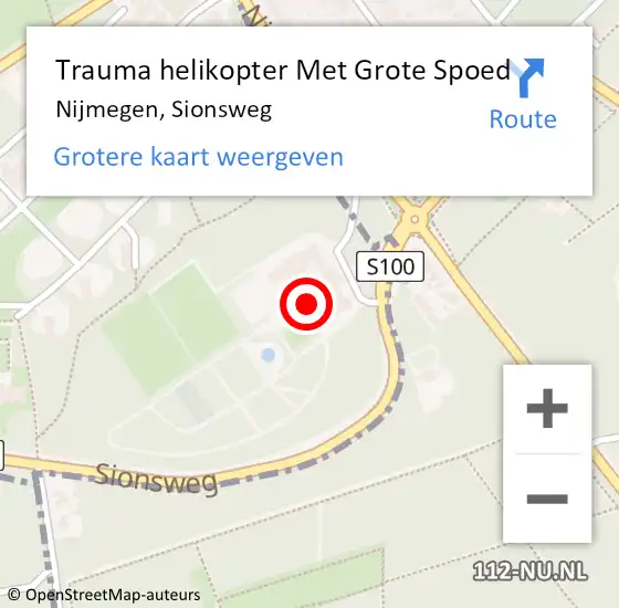 Locatie op kaart van de 112 melding: Trauma helikopter Met Grote Spoed Naar Nijmegen, Sionsweg op 21 oktober 2023 05:14
