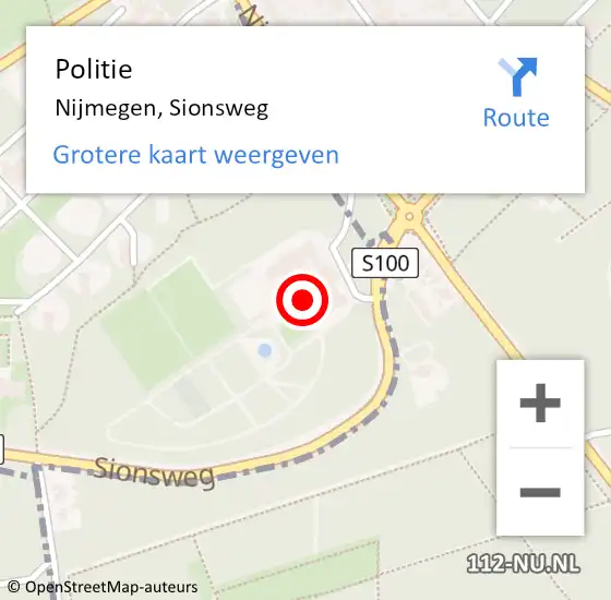 Locatie op kaart van de 112 melding: Politie Nijmegen, Sionsweg op 21 oktober 2023 05:20