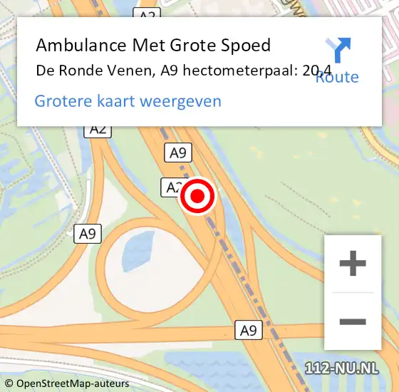 Locatie op kaart van de 112 melding: Ambulance Met Grote Spoed Naar De Ronde Venen, A9 hectometerpaal: 20,4 op 21 oktober 2023 05:59