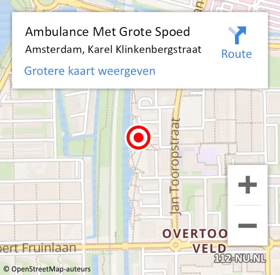 Locatie op kaart van de 112 melding: Ambulance Met Grote Spoed Naar Amsterdam, Karel Klinkenbergstraat op 21 oktober 2023 06:06