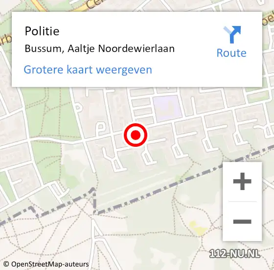 Locatie op kaart van de 112 melding: Politie Bussum, Aaltje Noordewierlaan op 21 oktober 2023 07:41